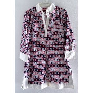 Tizzie Dress Womens Small Pink Blue Mini Tunic Collar Luxury Preppy Resort‎